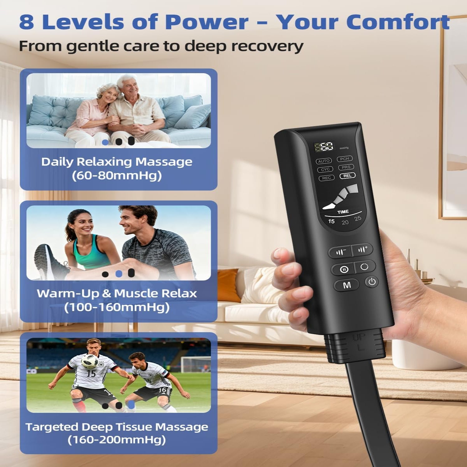 Leg Compression Massager Recovery System - Full-Leg Compression Boots with 8 Intensity 6 Modes for Circulation & Muscle Relief, FSA-HSA Eligible, Gifts for Men & Women, Black Medium
