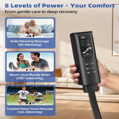 Leg Compression Massager Recovery System - Full-Leg Compression Boots with 8 Intensity 6 Modes for Circulation & Muscle Relief, FSA-HSA Eligible, Gifts for Men & Women, Black Medium