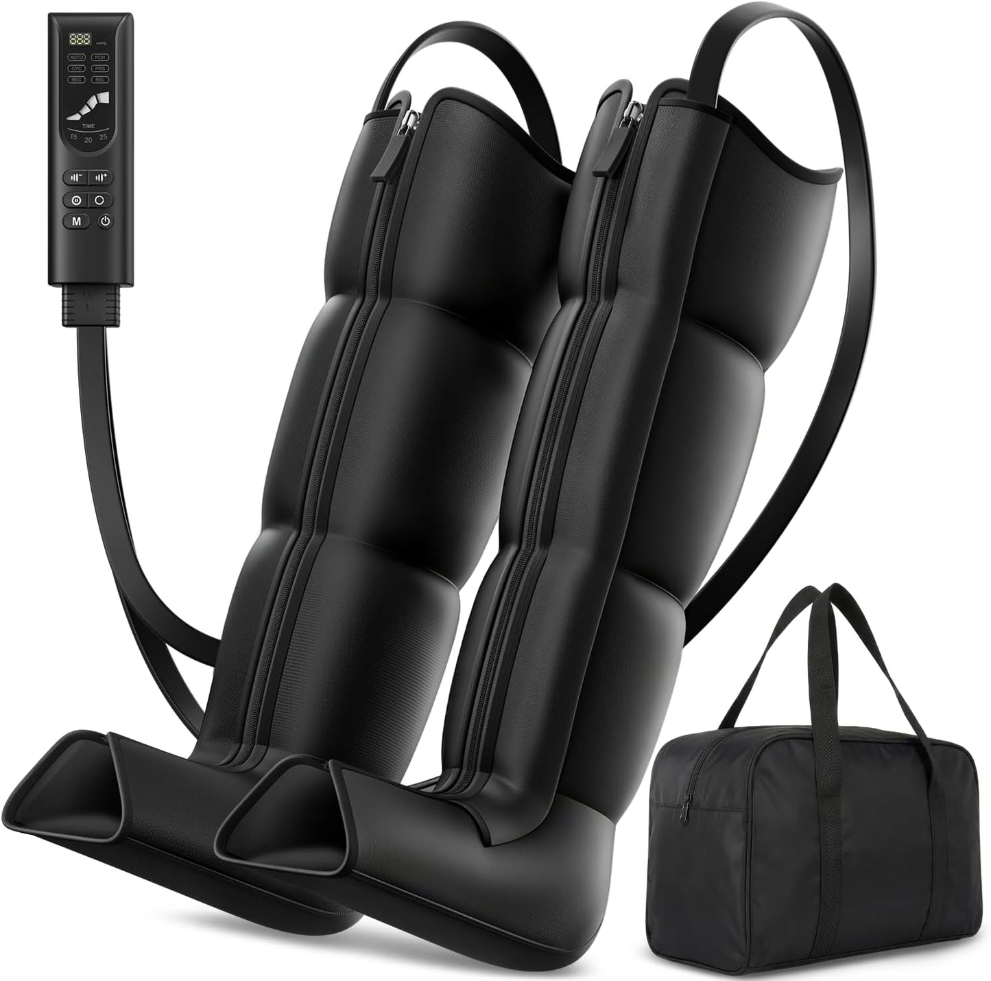 Leg Compression Massager Recovery System - Full-Leg Compression Boots with 8 Intensity 6 Modes for Circulation & Muscle Relief, FSA-HSA Eligible, Gifts for Men & Women, Black Medium