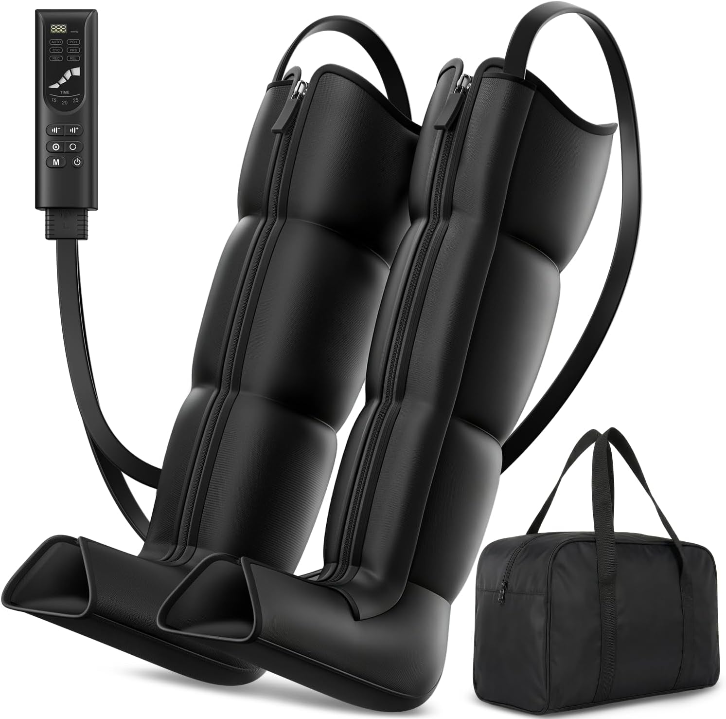 Leg Compression Massager Recovery System - Full-Leg Compression Boots with 8 Intensity 6 Modes for Circulation & Muscle Relief, FSA-HSA Eligible, Gifts for Men & Women, Black Medium
