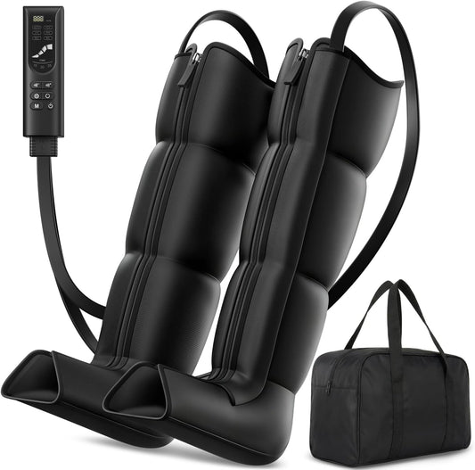 Leg Compression Massager Recovery System - Full-Leg Compression Boots with 8 Intensity 6 Modes for Circulation & Muscle Relief, FSA-HSA Eligible, Gifts for Men & Women, Black Medium