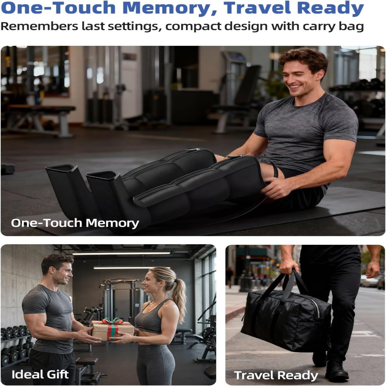 Leg Compression Massager Recovery System - Full-Leg Compression Boots with 8 Intensity 6 Modes for Circulation & Muscle Relief, FSA-HSA Eligible, Gifts for Men & Women, Black Medium