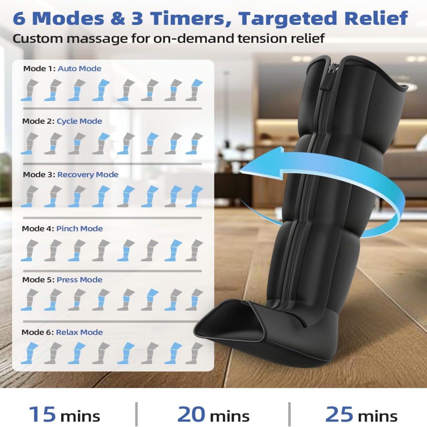 Leg Compression Massager Recovery System - Full-Leg Compression Boots with 8 Intensity 6 Modes for Circulation & Muscle Relief, FSA-HSA Eligible, Gifts for Men & Women, Black Medium