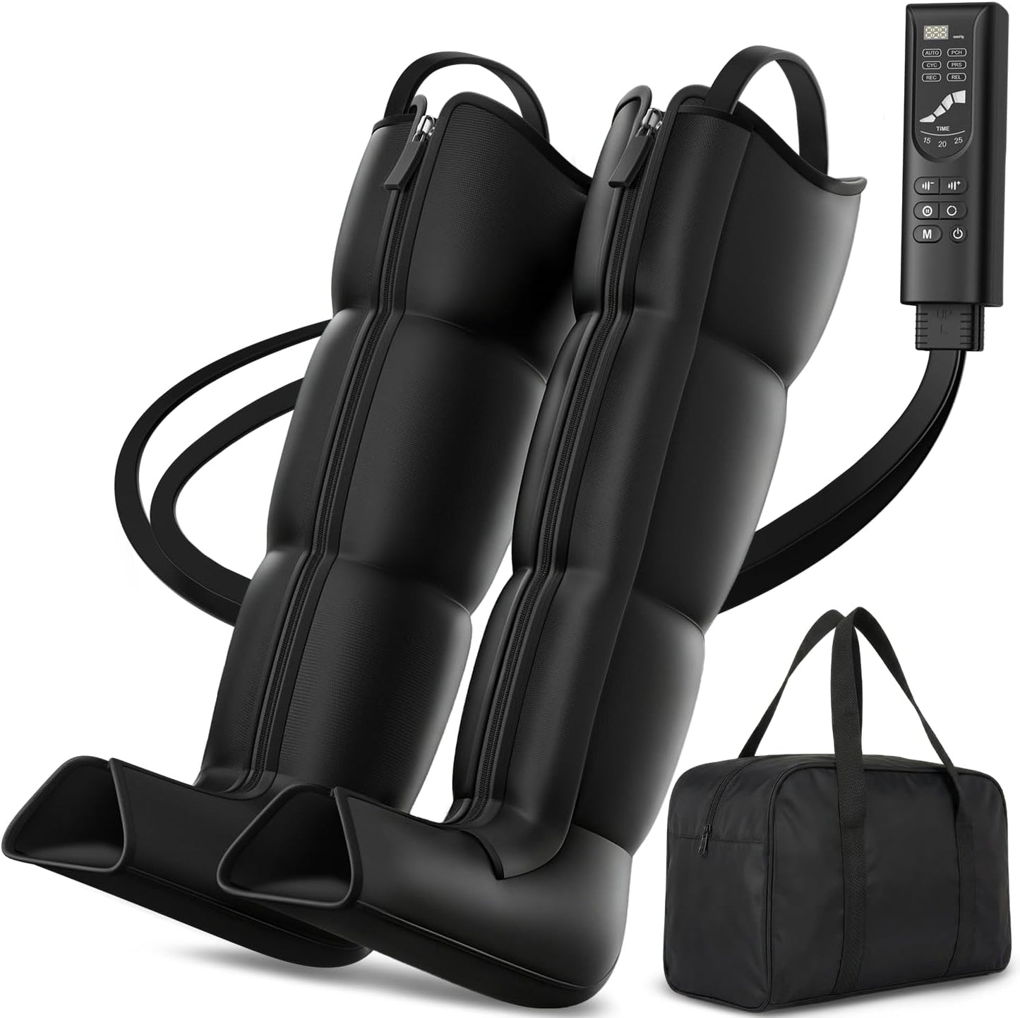 Leg Compression Massager Recovery System - Full-Leg Compression Boots with 8 Intensity 6 Modes for Circulation & Muscle Relief, FSA-HSA Eligible, Gifts for Men & Women, Black Medium
