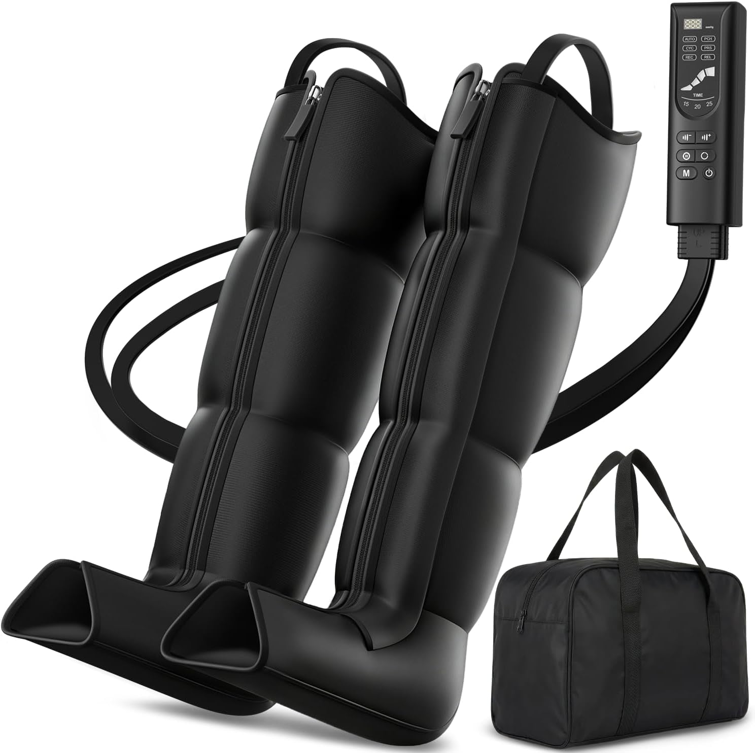 Leg Compression Massager Recovery System - Full-Leg Compression Boots with 8 Intensity 6 Modes for Circulation & Muscle Relief, FSA-HSA Eligible, Gifts for Men & Women, Black Medium
